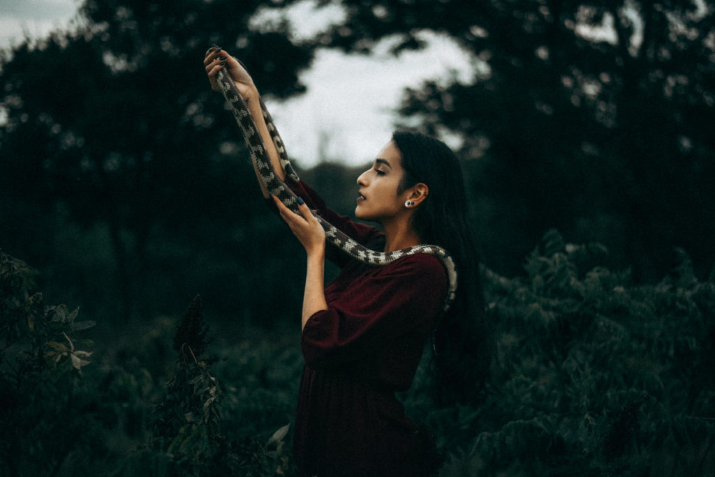 Dreamy fantasy portrait session with snake