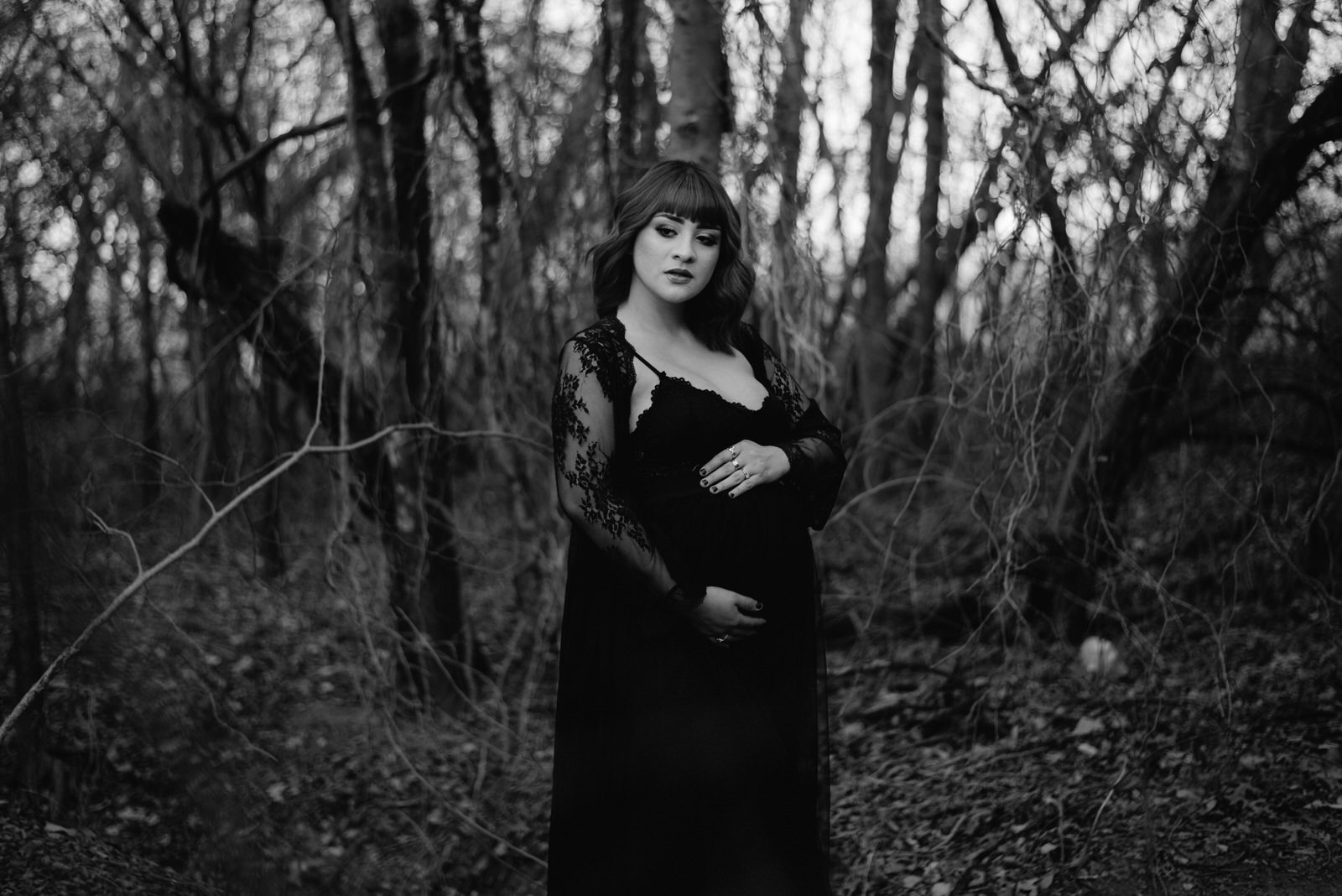 Dark and moody maternity session
